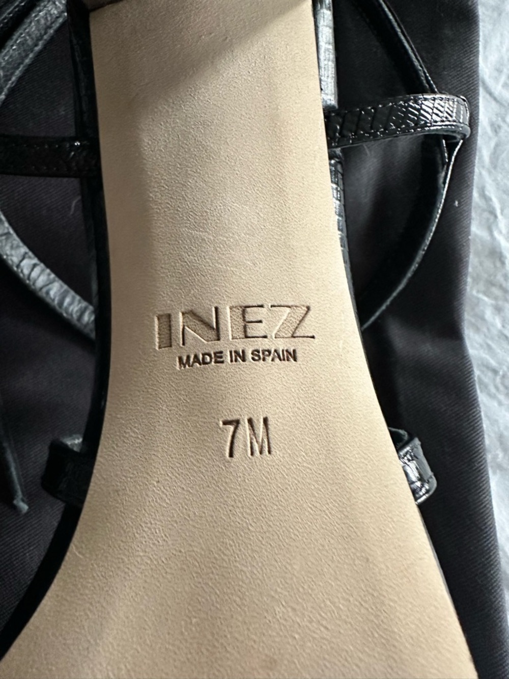 INEZ Selena Heeled Sandals in Black Lizard Embossed Leather - Picture 7 of 7